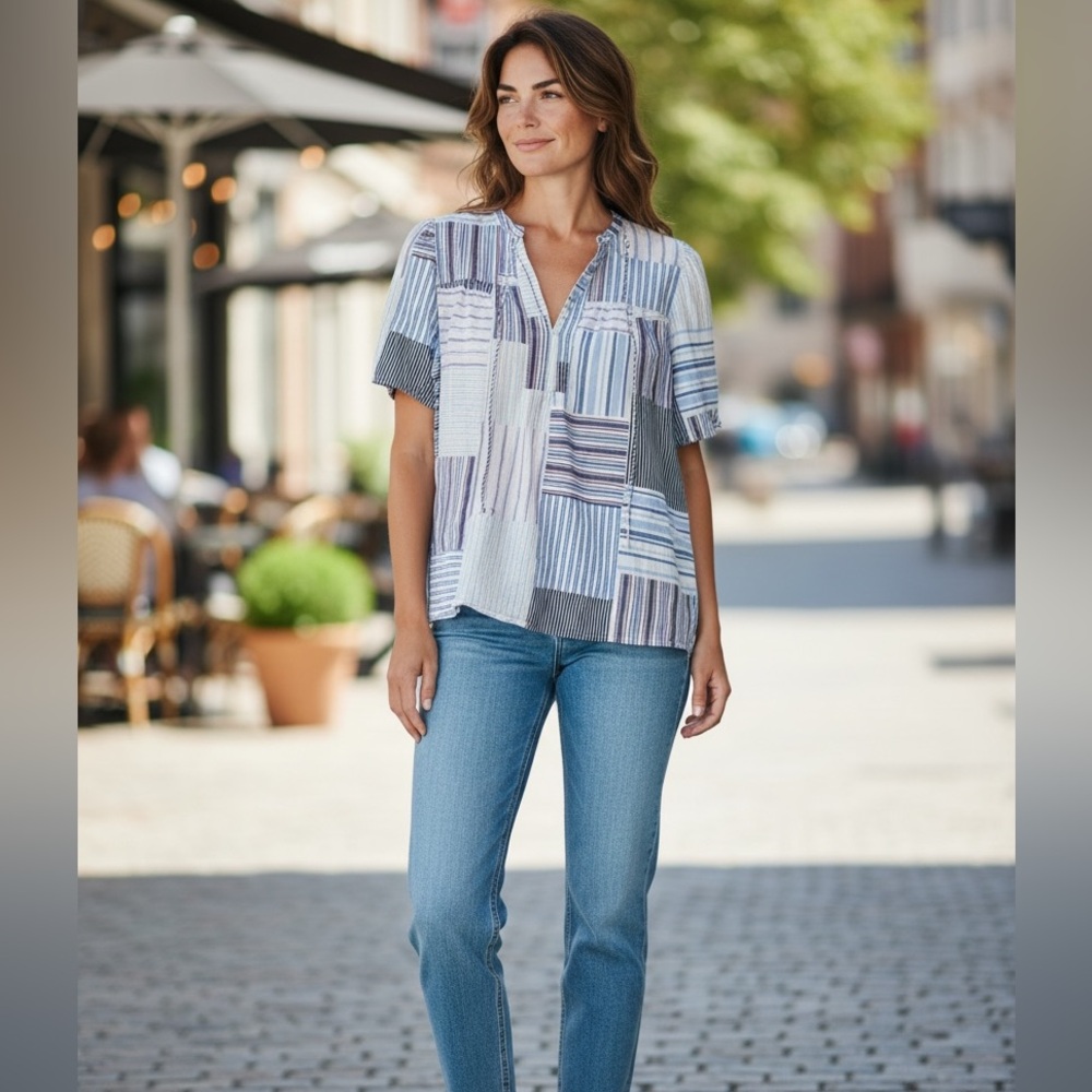 LOFT Blue and White Striped Blouse